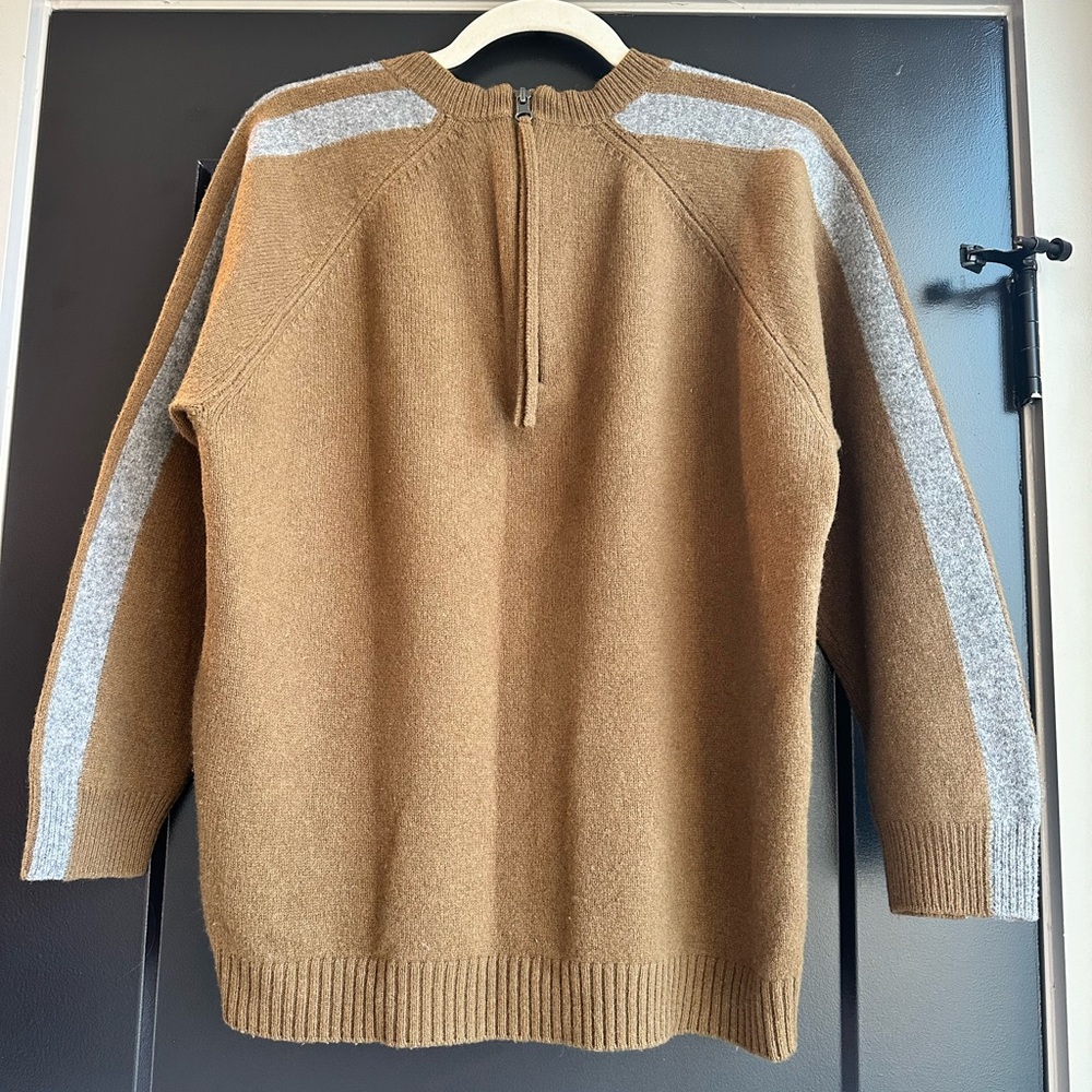 Madewell wool sweater. Olive with gray stripes down the sleeve. Size M.